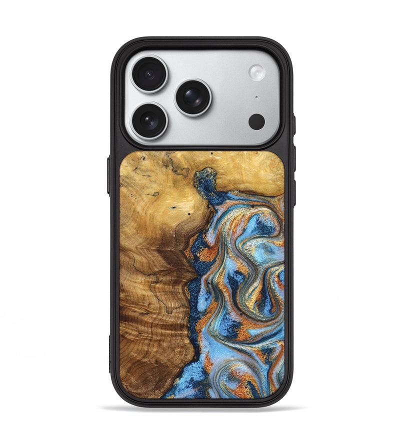iPhone 18 Pro Wood Phone Case - Alaiya (Teal & Gold, 830608)