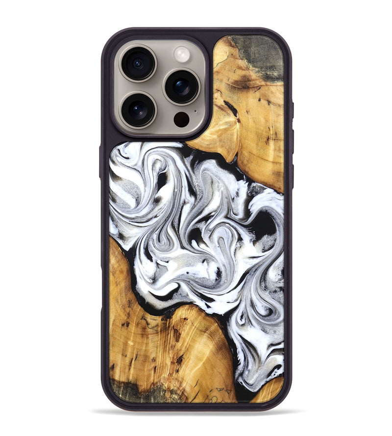 iPhone 16 Pro Max Wood Phone Case - Shara (Black & White, 830613)