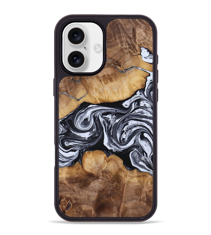 iPhone 16 Plus Wood Phone Case - Melisa (Black & White, 830614)