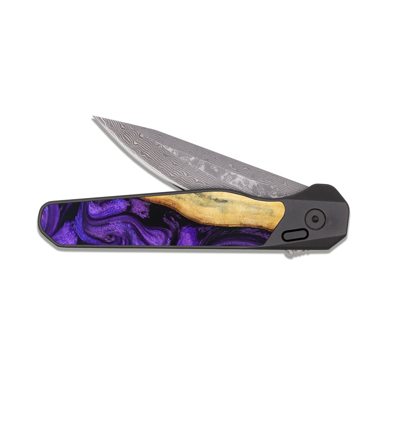 EDC Dark Damascus Wood Pocket Knife - Warner (Purple, 830627)