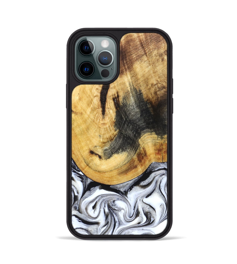 iPhone 12 Pro Wood Phone Case - Mikalah (Black & White, 830632)