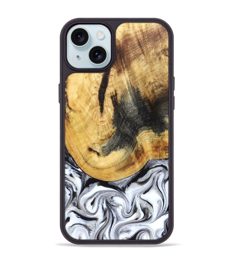 iPhone 15 Plus Wood Phone Case - Mikalah (Black & White, 830632)
