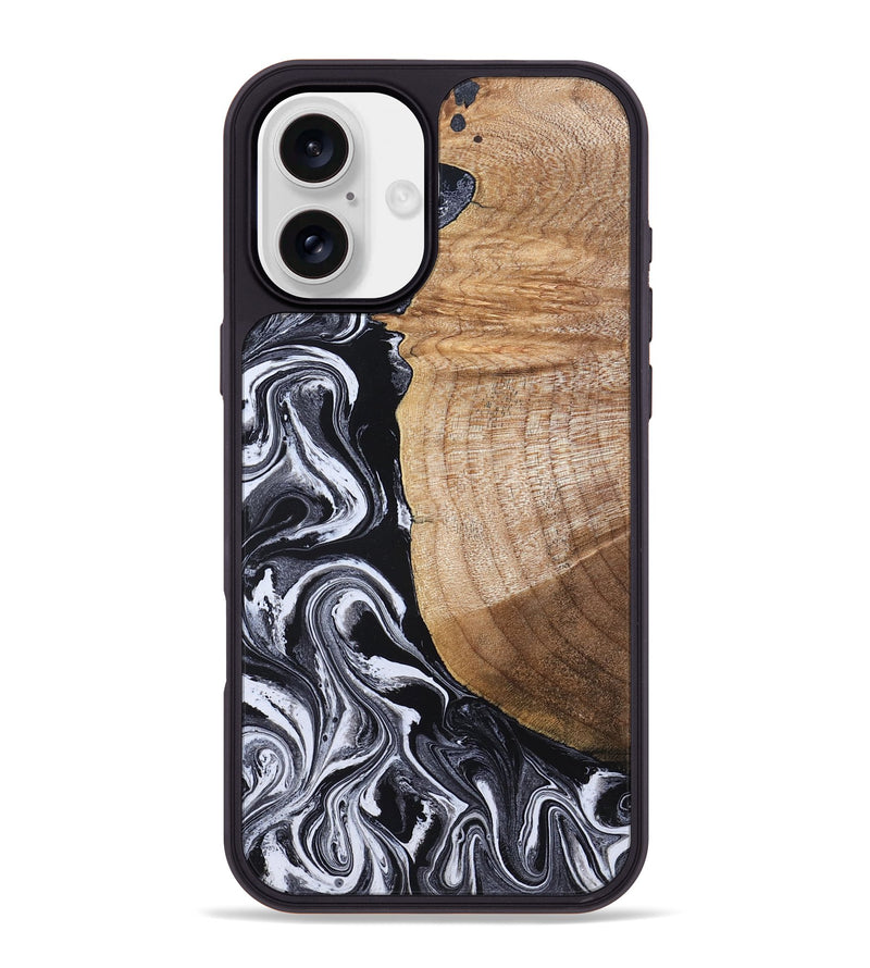 iPhone 16 Plus Wood Phone Case - Daisha (Black & White, 830634)