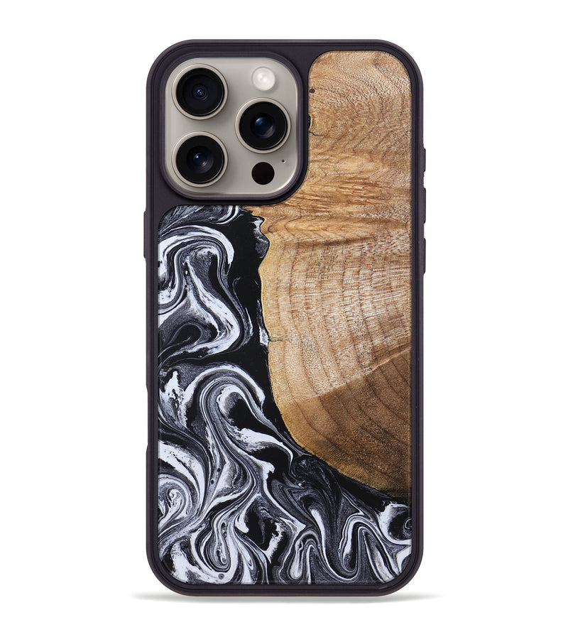 iPhone 16 Pro Max Wood Phone Case - Daisha (Black & White, 830634)