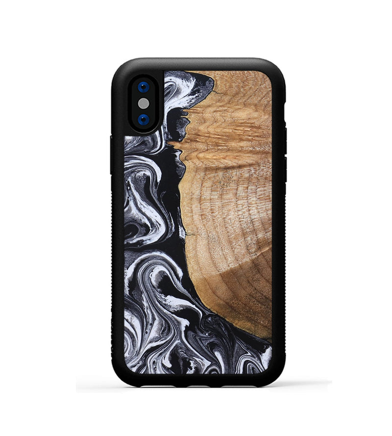 iPhone Xs Wood Phone Case - Daisha (Black & White, 830634)