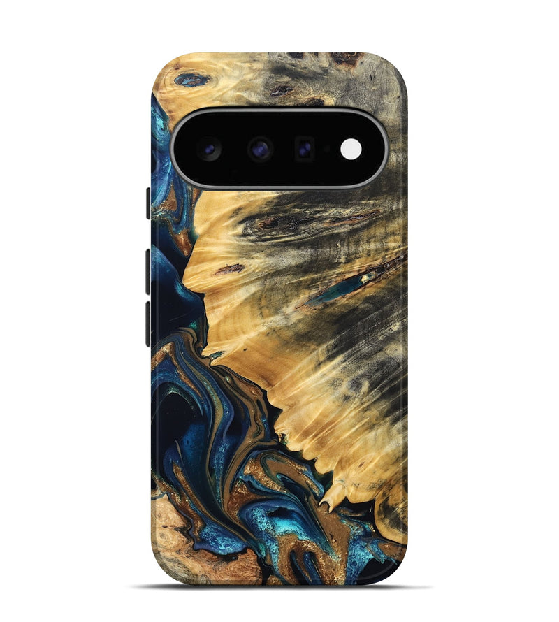 Pixel 11 Wood Live Edge Phone Case - Clarice (Teal & Gold, 830658)