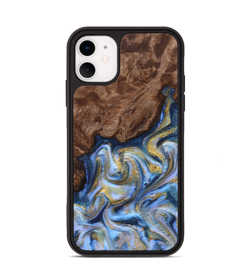 iPhone 11 Wood Phone Case - Emory (Teal & Gold, 830792)