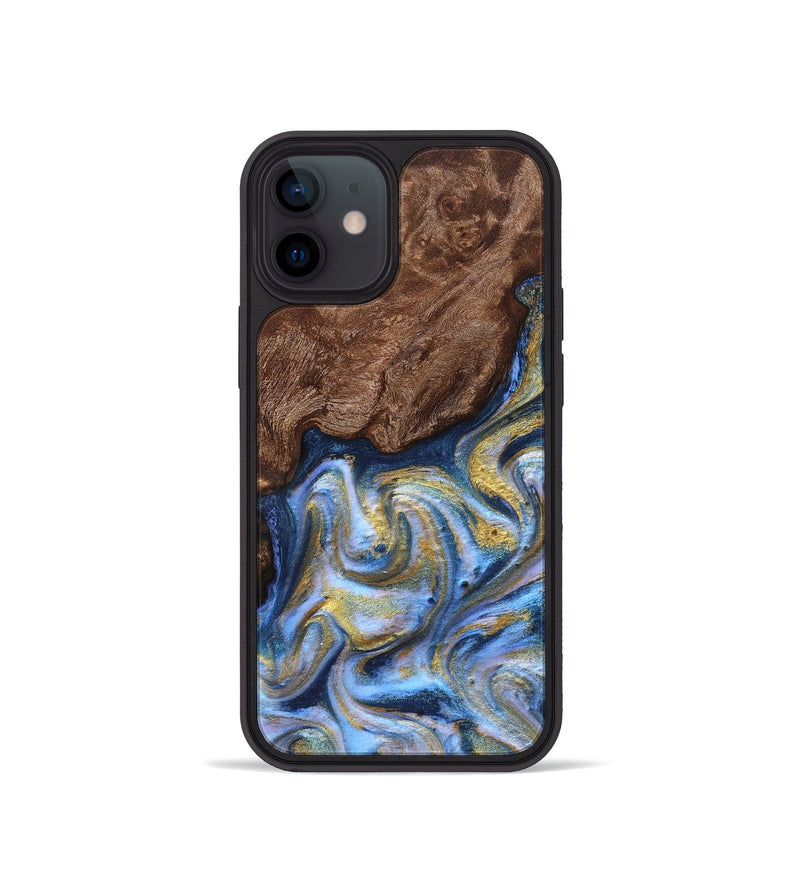iPhone 12 mini Wood Phone Case - Emory (Teal & Gold, 830792)