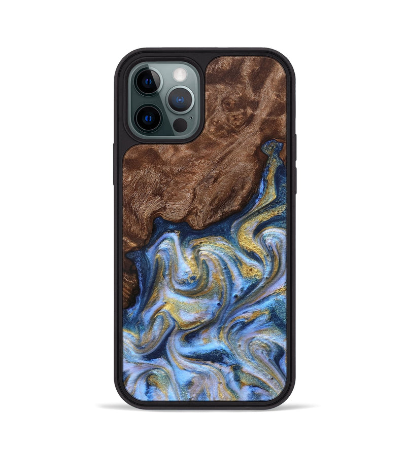 iPhone 12 Pro Wood Phone Case - Emory (Teal & Gold, 830792)
