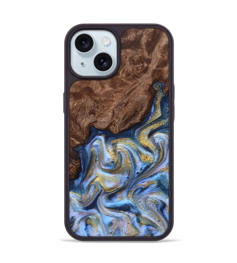 iPhone 15 Wood Phone Case - Emory (Teal & Gold, 830792)