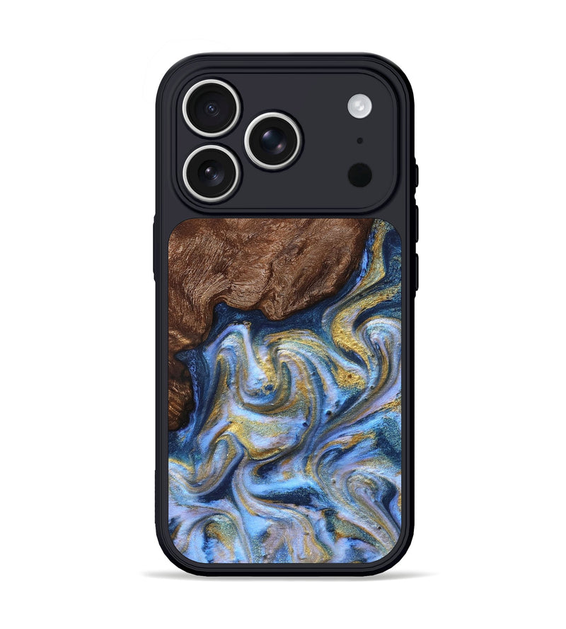 iPhone 17 Pro Wood Phone Case - Emory (Teal & Gold, 830792)