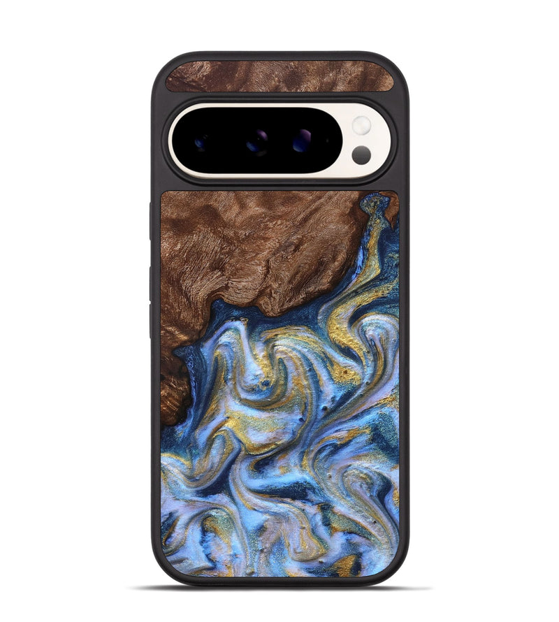 Pixel 9 Wood Phone Case - Emory (Teal & Gold, 830792)