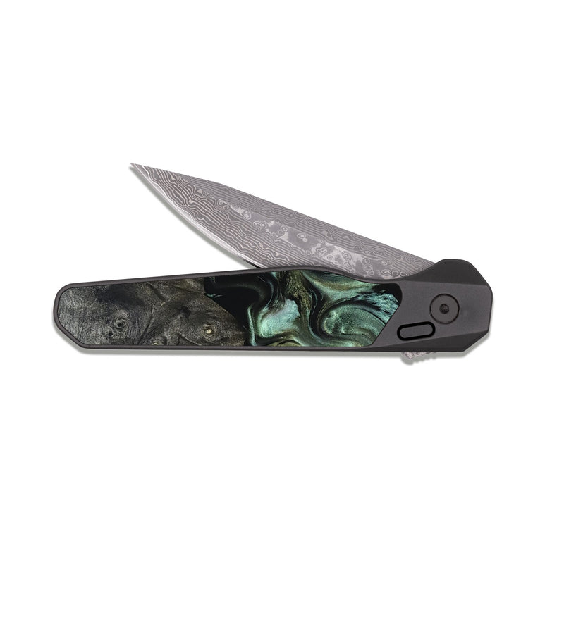 EDC Dark Damascus Wood Pocket Knife - Emilie (Green, 830795)