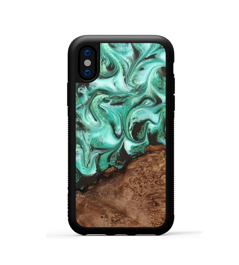 iPhone Xs Wood Phone Case - Florene (Green, 830798)