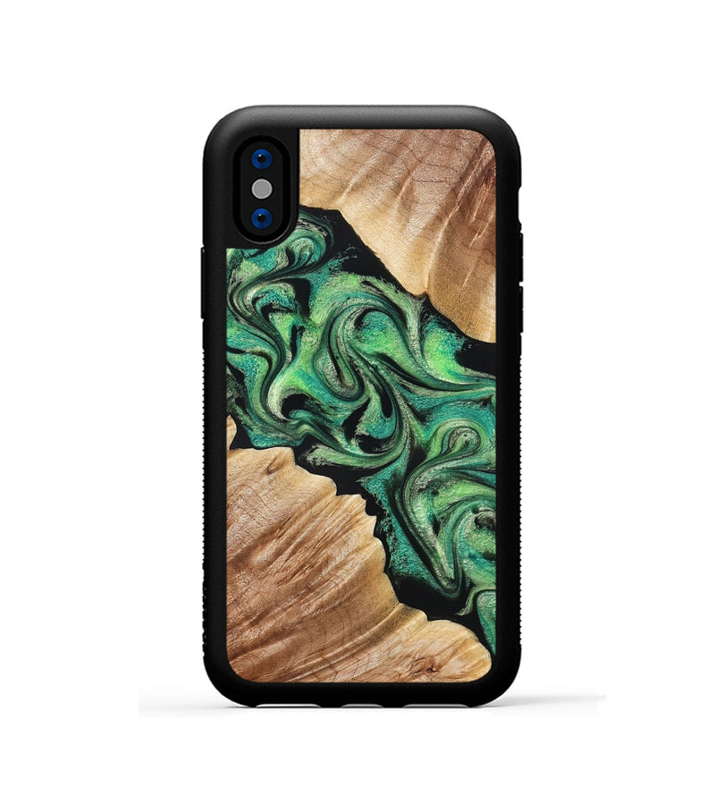 iPhone Xs Wood Phone Case - Johana (Green, 830806)