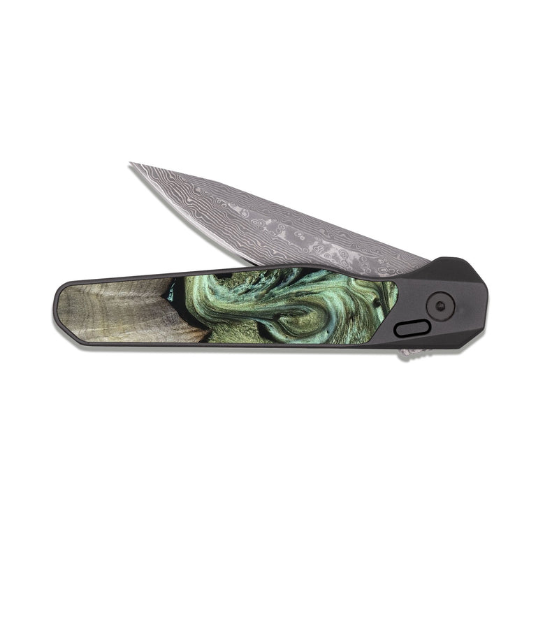 EDC Dark Damascus Wood Pocket Knife - Selene (Green, 830807)