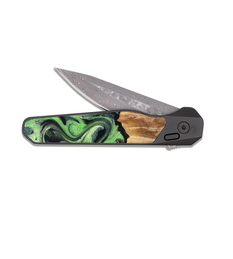 EDC Dark Damascus Wood Pocket Knife - Troy (Green, 830808)