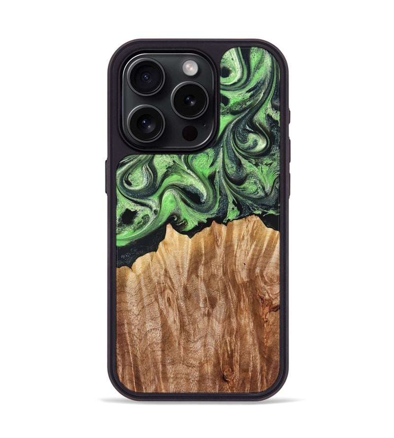 iPhone 15 Pro Wood Phone Case - Troy (Green, 830808)