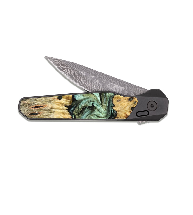 EDC Dark Damascus Wood Pocket Knife - Lona (Green, 830809)