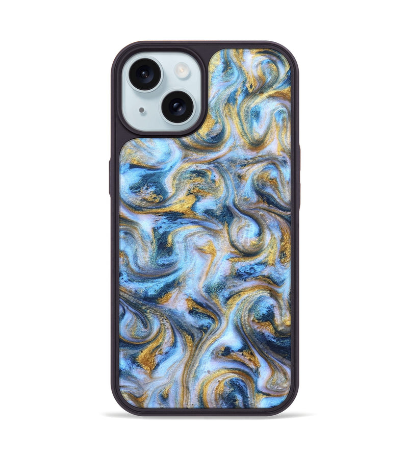 iPhone 15 ResinArt Phone Case - Jasmin (Teal & Gold, 830823)