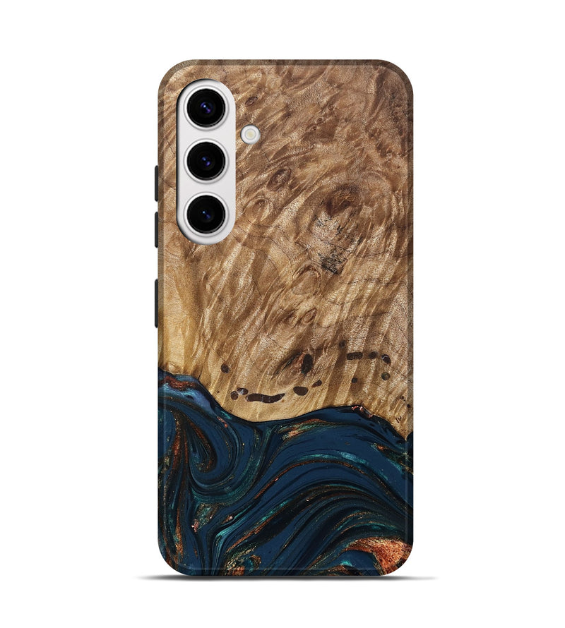 Galaxy S25 Wood Live Edge Phone Case - Archie (Teal & Gold, 830850)