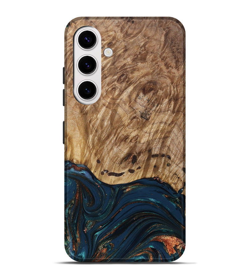 Galaxy S25 Plus Wood Live Edge Phone Case - Archie (Teal & Gold, 830850)