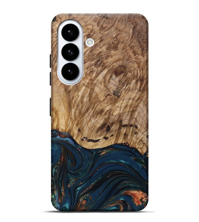 Galaxy S26 Plus Wood Live Edge Phone Case - Archie (Teal & Gold, 830850)