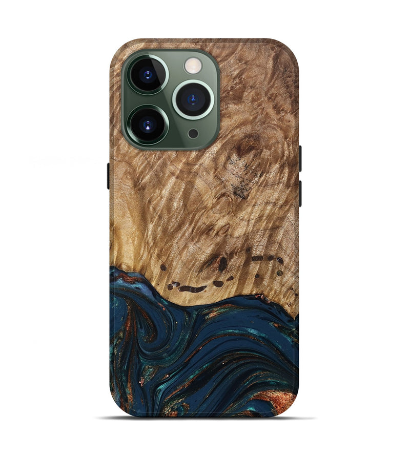 iPhone 13 Pro Wood Live Edge Phone Case - Archie (Teal & Gold, 830850)