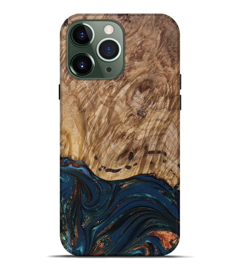 iPhone 13 Pro Max Wood Live Edge Phone Case - Archie (Teal & Gold, 830850)