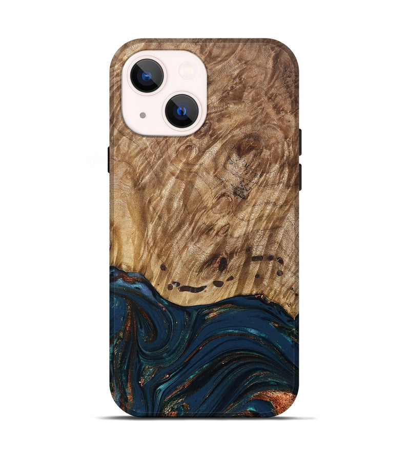 iPhone 14 Wood Live Edge Phone Case - Archie (Teal & Gold, 830850)