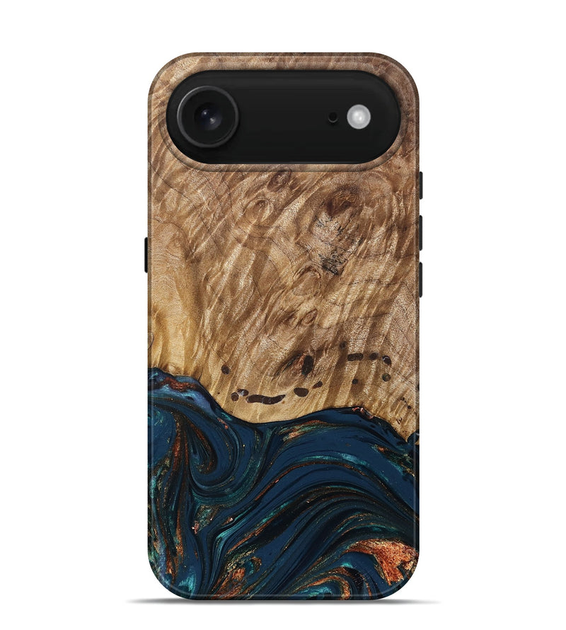 iPhone 17 Air Wood Live Edge Phone Case - Archie (Teal & Gold, 830850)