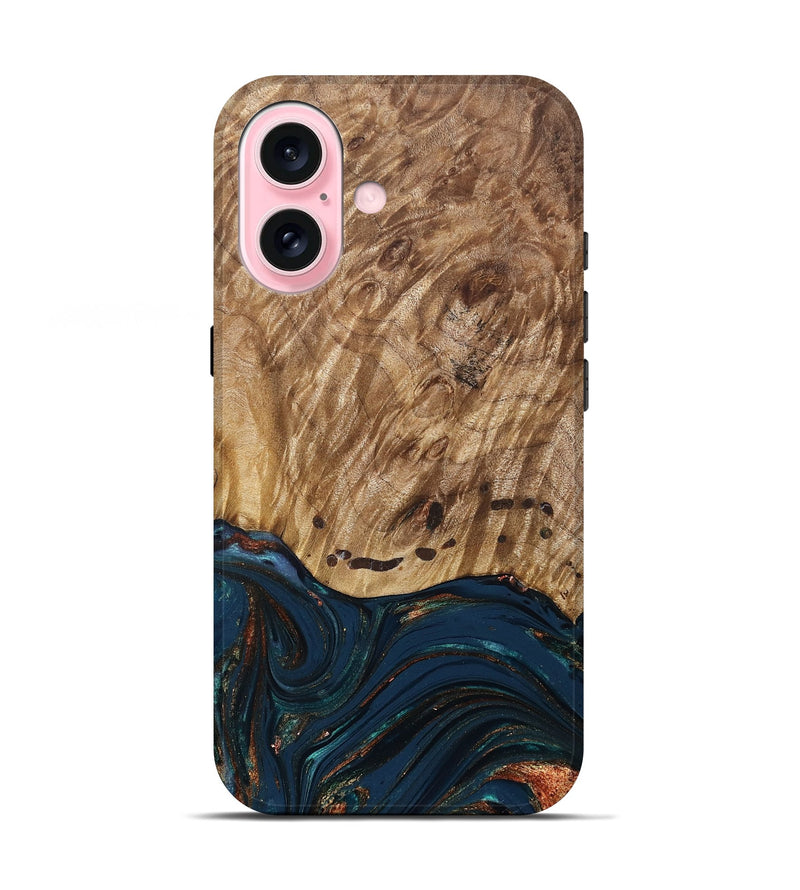 iPhone 17 Wood Live Edge Phone Case - Archie (Teal & Gold, 830850)