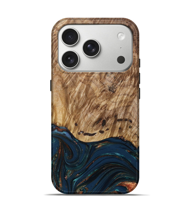 iPhone 17 Pro Wood Live Edge Phone Case - Archie (Teal & Gold, 830850)