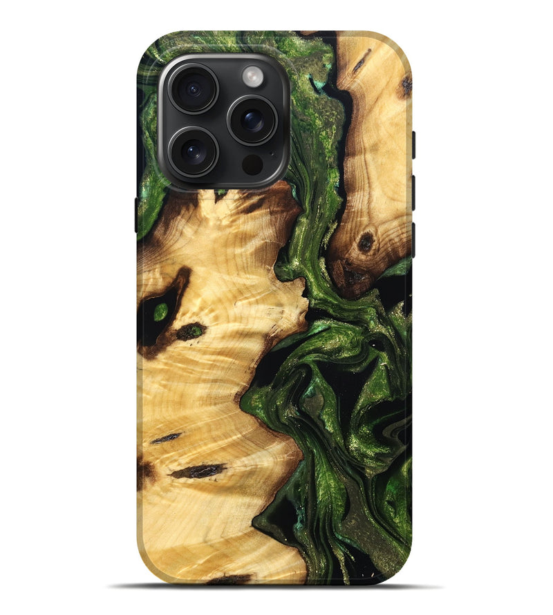 iPhone 16 Pro Max Wood Live Edge Phone Case - Hassan (Green, 830855)