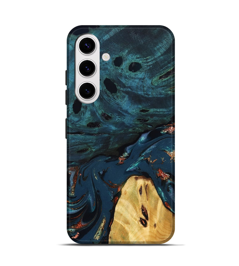 Galaxy S25 Wood Live Edge Phone Case - Jared (Teal & Gold, 830857)