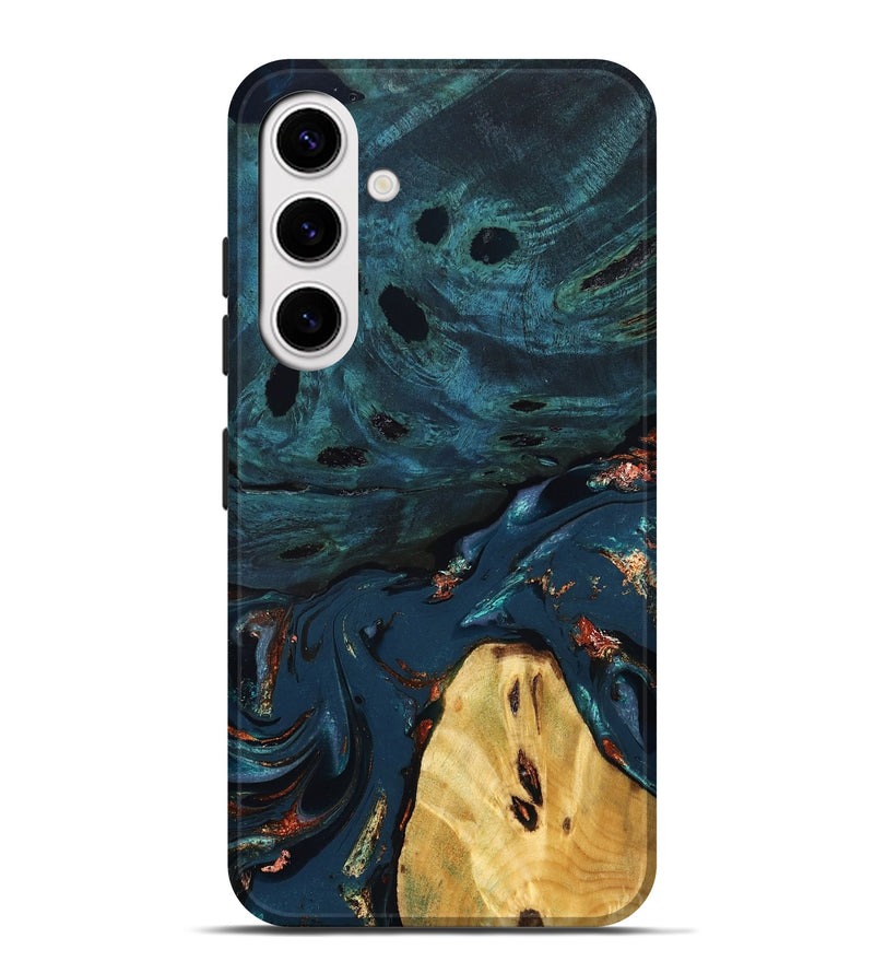 Galaxy S25 Plus Wood Live Edge Phone Case - Jared (Teal & Gold, 830857)