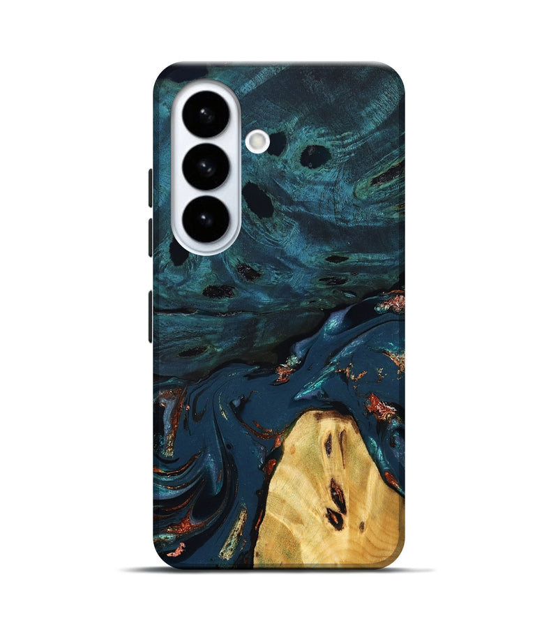 Galaxy S26 Wood Live Edge Phone Case - Jared (Teal & Gold, 830857)