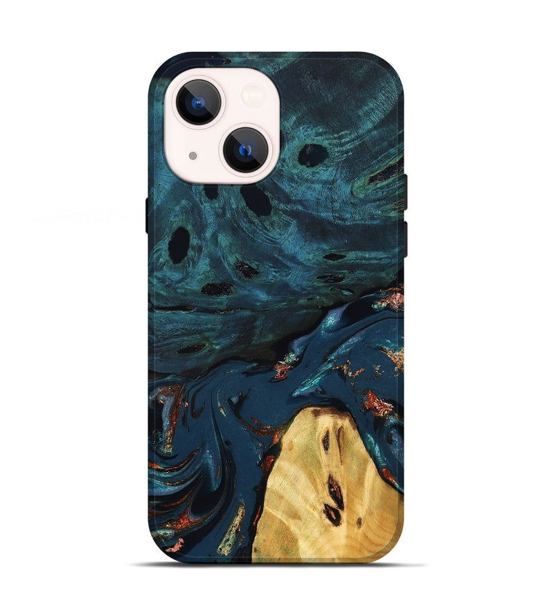 iPhone 13 Wood Live Edge Phone Case - Jared (Teal & Gold, 830857)