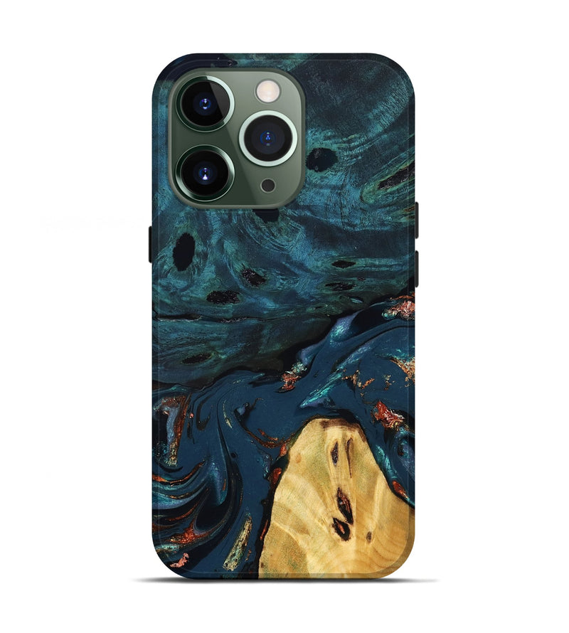 iPhone 13 Pro Wood Live Edge Phone Case - Jared (Teal & Gold, 830857)