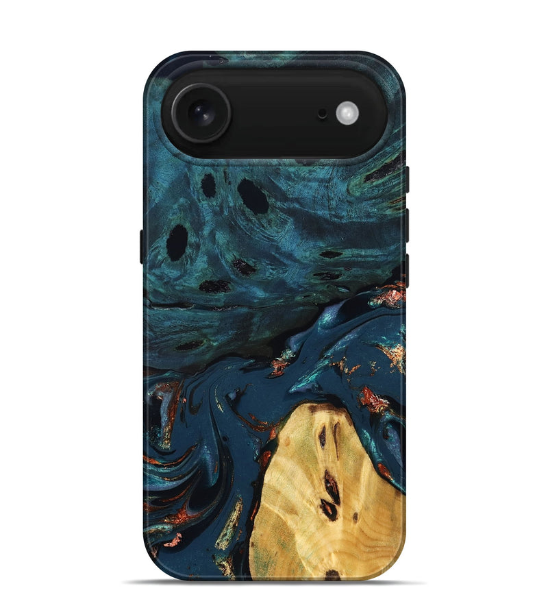 iPhone 17 Air Wood Live Edge Phone Case - Jared (Teal & Gold, 830857)