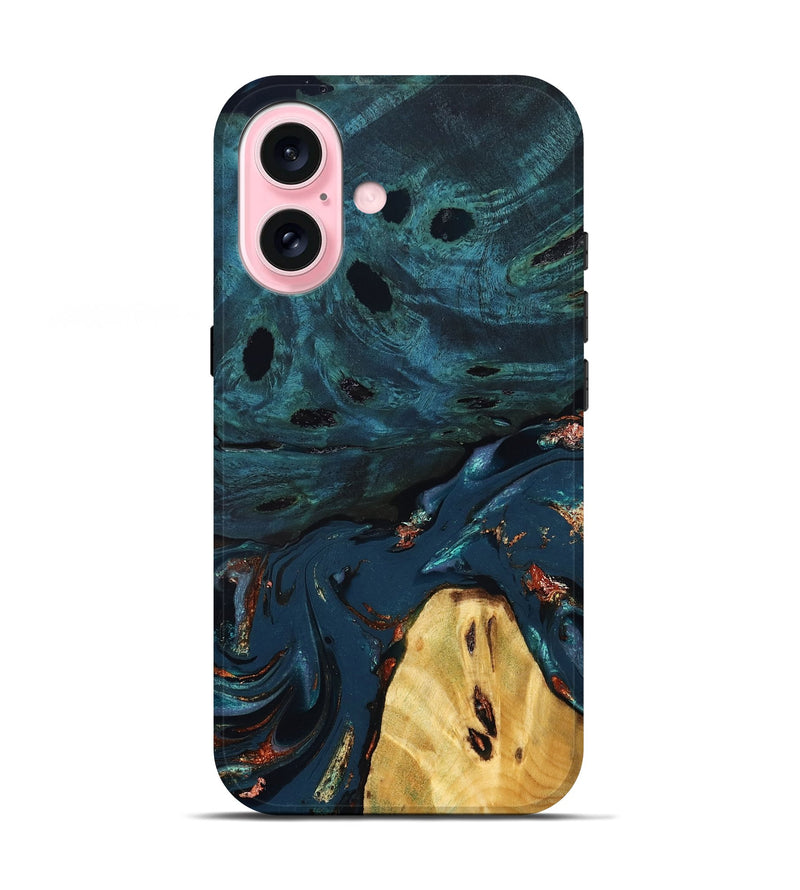 iPhone 17 Wood Live Edge Phone Case - Jared (Teal & Gold, 830857)
