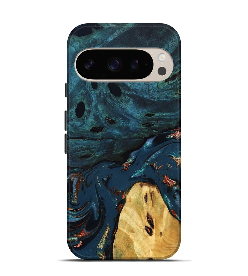 Pixel 10 Wood Live Edge Phone Case - Jared (Teal & Gold, 830857)