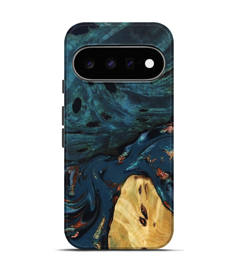 Pixel 11 Pro Wood Live Edge Phone Case - Jared (Teal & Gold, 830857)