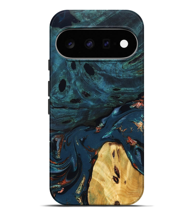 Pixel 11 Pro XL Wood Live Edge Phone Case - Jared (Teal & Gold, 830857)