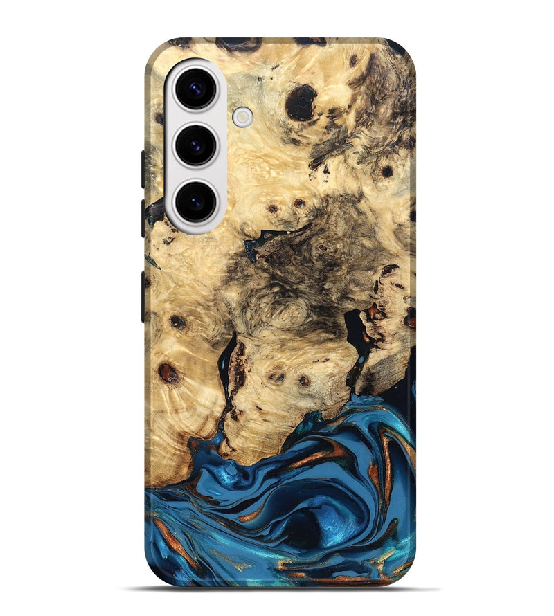 Galaxy S25 Plus Wood Live Edge Phone Case - Mylah (Teal & Gold, 830904)