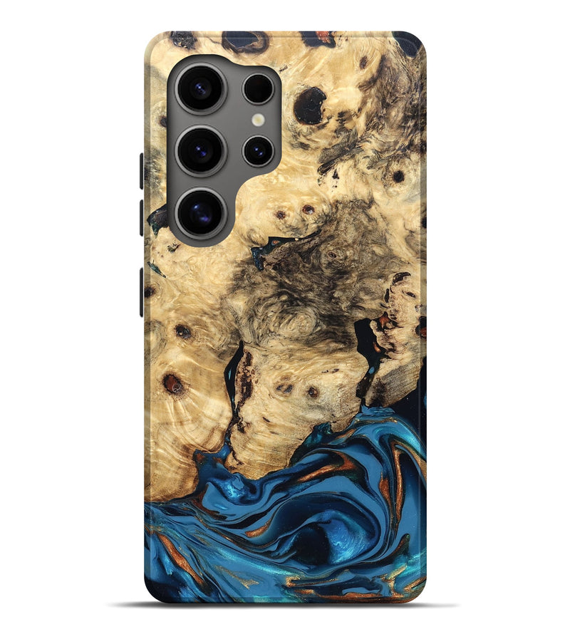 Galaxy S25 Ultra Wood Live Edge Phone Case - Mylah (Teal & Gold, 830904)