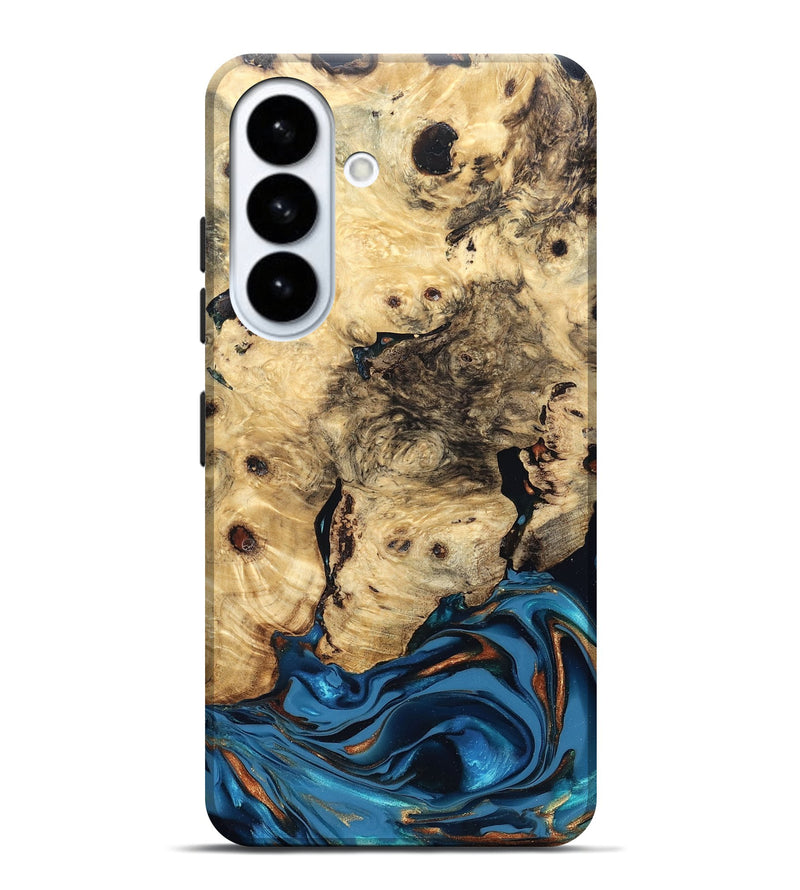 Galaxy S26 Plus Wood Live Edge Phone Case - Mylah (Teal & Gold, 830904)