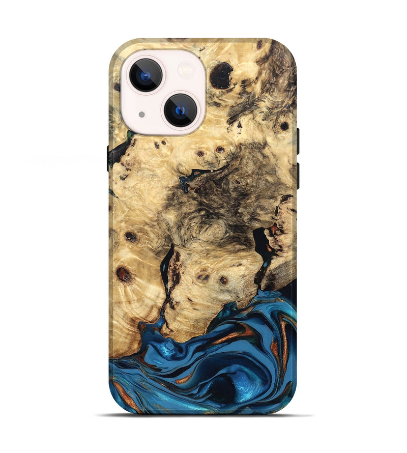 iPhone 13 Wood Live Edge Phone Case - Mylah (Teal & Gold, 830904)