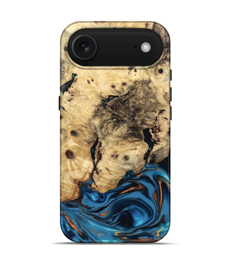 iPhone 17 Air Wood Live Edge Phone Case - Mylah (Teal & Gold, 830904)