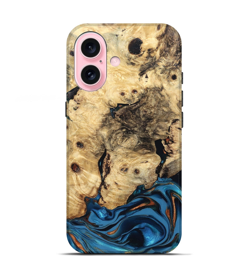 iPhone 17 Wood Live Edge Phone Case - Mylah (Teal & Gold, 830904)